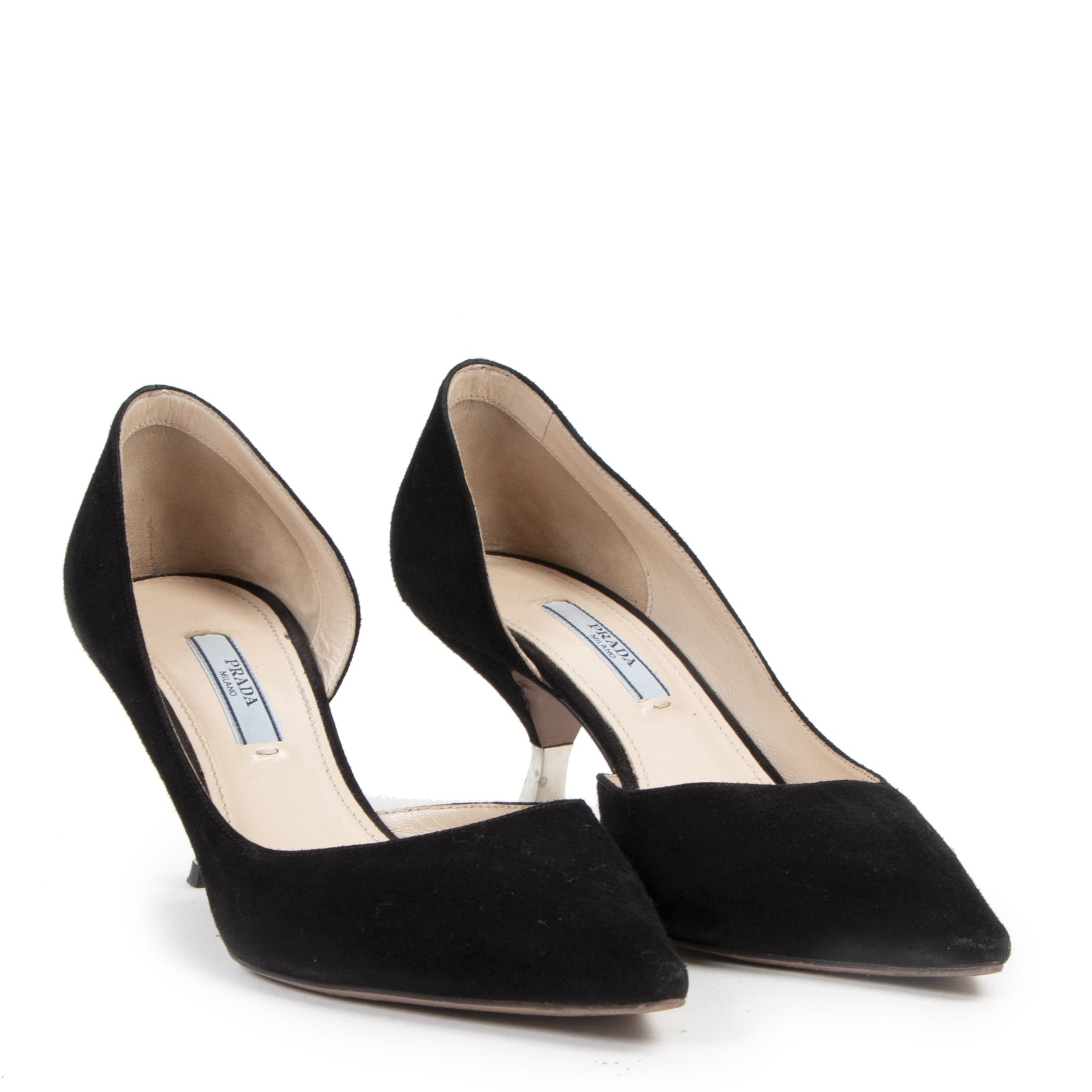 Authentique seconde-main vintage Prada Black Suede Heels - Size 37,5 achète en ligne webshop LabelLOV