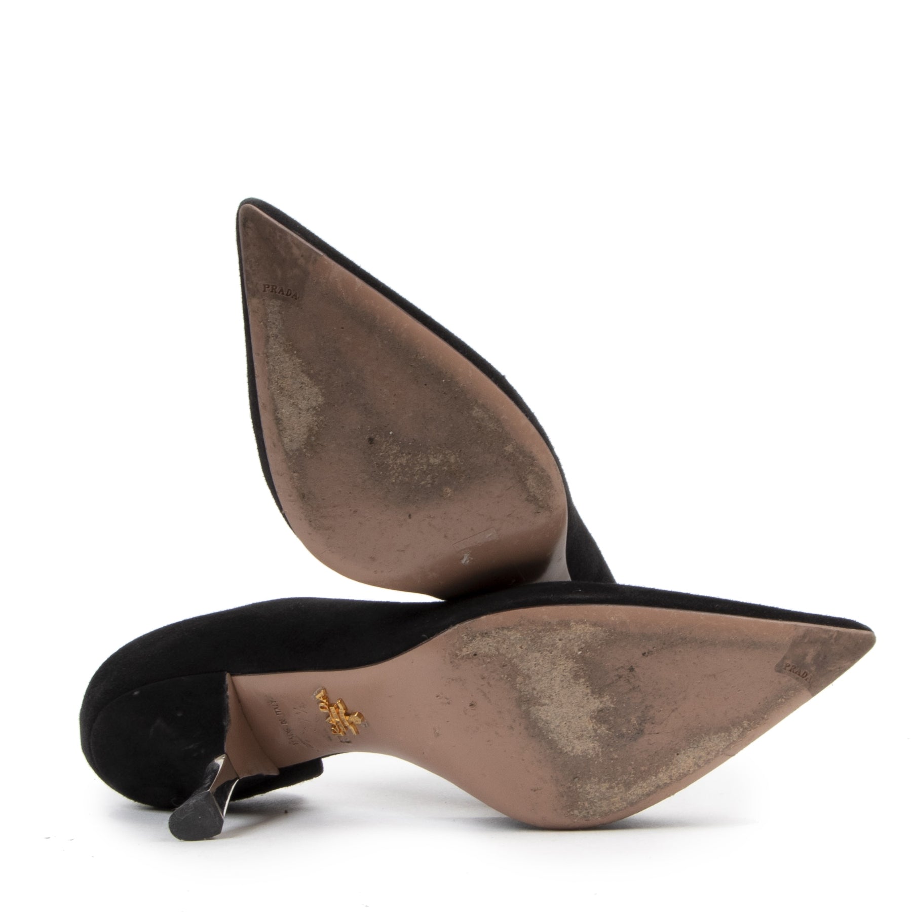 Authentieke tweedehands vintage Prada Black Suede Heels - Size 37,5 koop online webshop LabelLOV
