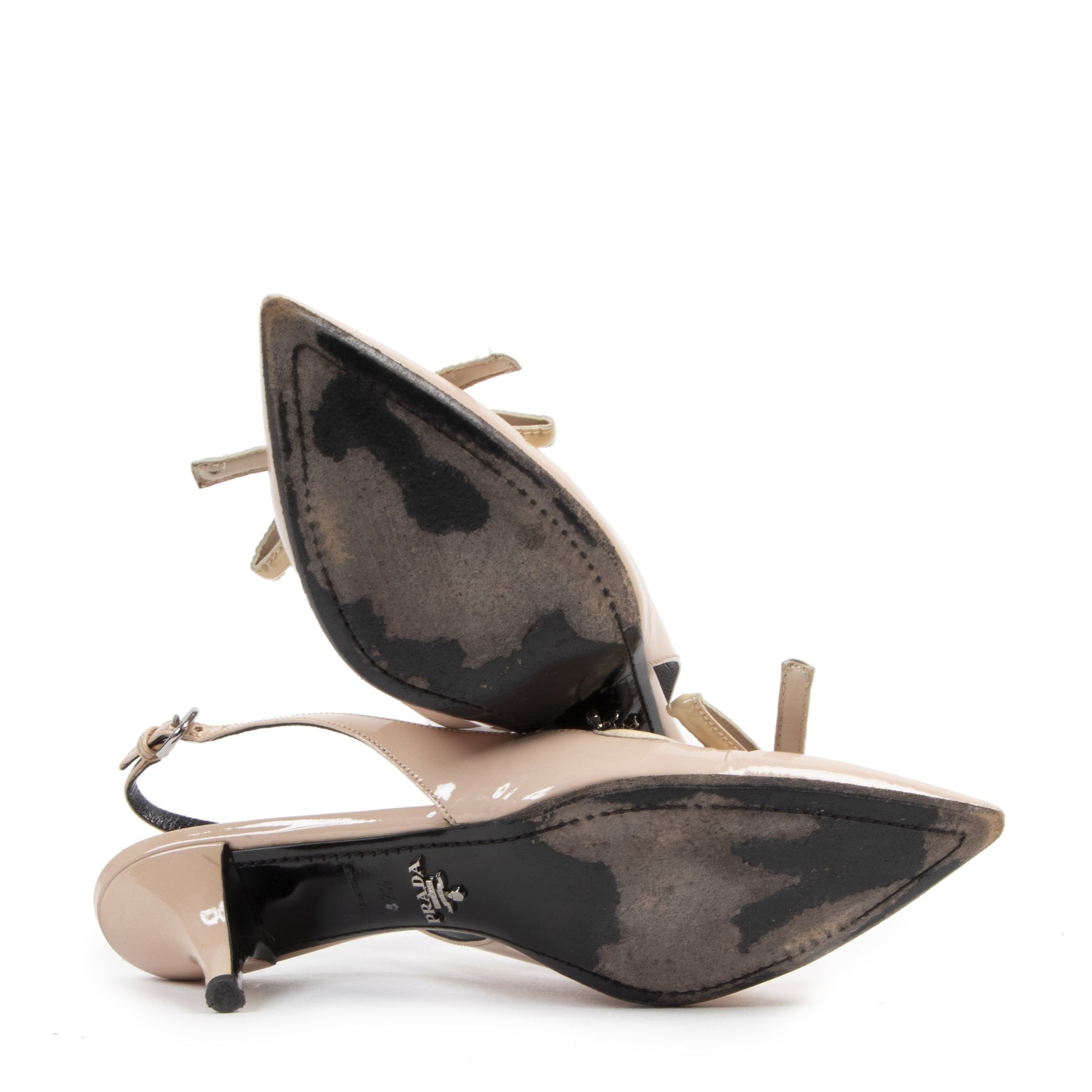 Authentic secondhand Prada Nude Leather Strap Kitten Heels - Size 37,5 designer bags fashion luxury vintage webshop