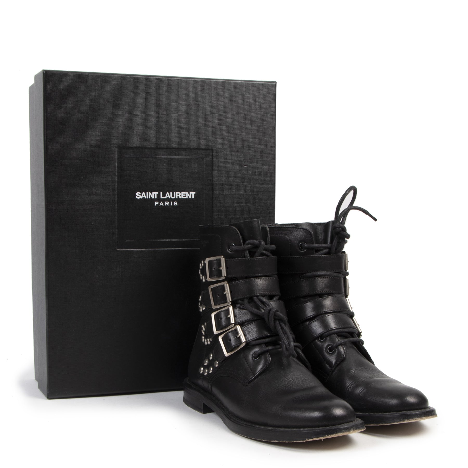 Authentique seconde-main vintage Yves Saint Laurent Black Leather Biker Boots - Size 39 achète en ligne webshop LabelLOV
