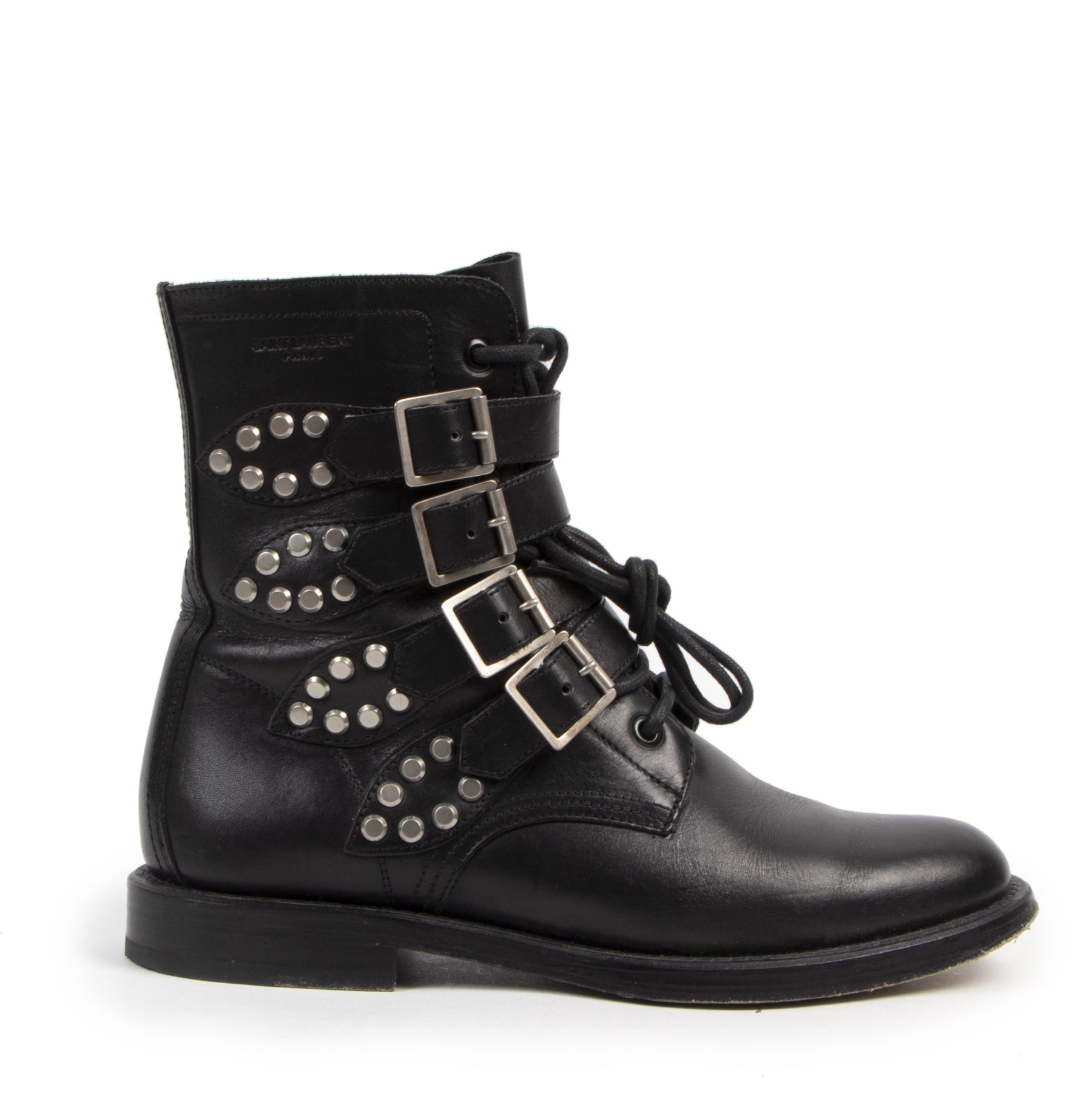 Authentic second-hand vintage Yves Saint Laurent Black Leather Biker Boots - Size 39 buy online webshop LabelLOV