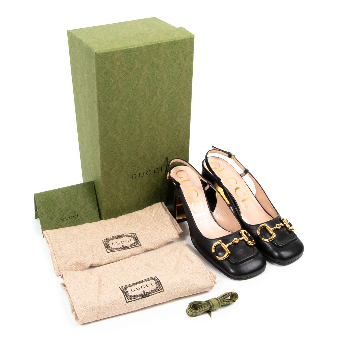 Gucci Black Leather Mid-heel Horsebit Slingback Pumps