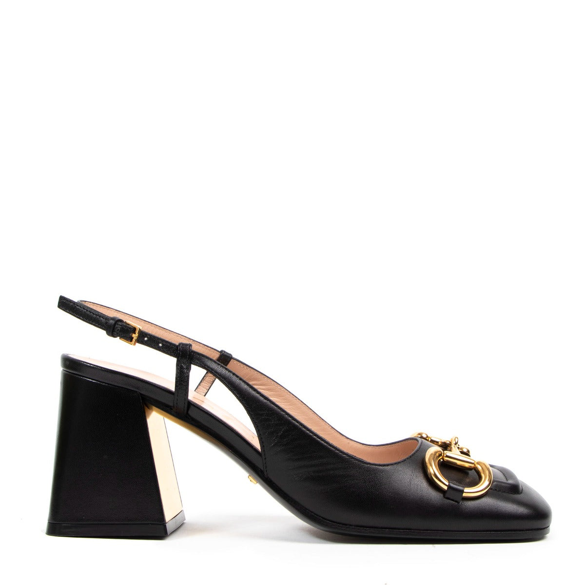 Gucci Black Leather Mid-heel Horsebit Slingback Pumps