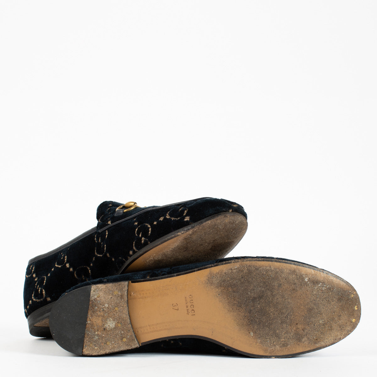 Gucci Blue Velvet GG Horsebit Loafers - size 37
