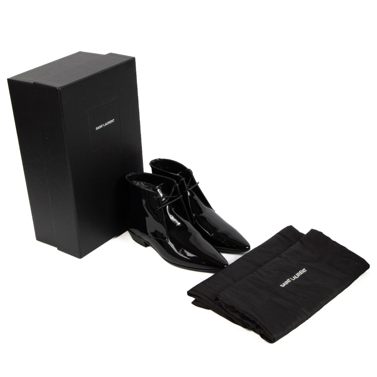 Saint Laurent Black Patent Leather Lace-up Boots - size 37