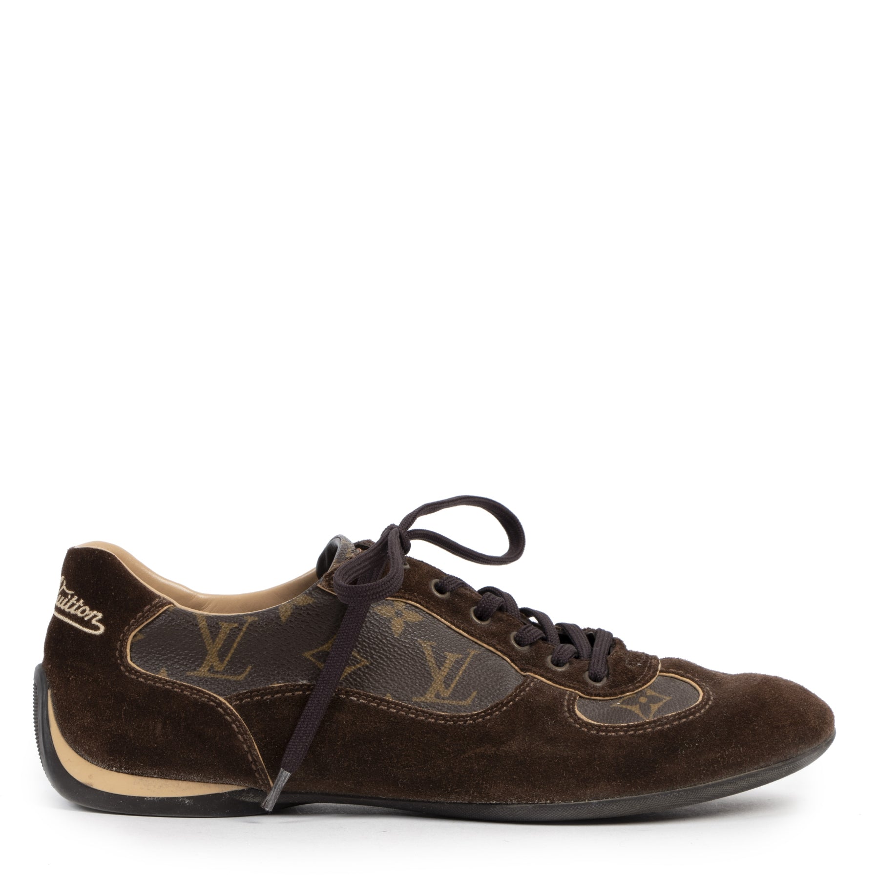 Authentieke Tweedehands Louis Vuitton Energie Suede Monogram Sneakers - Size 40 juiste prijs veilig online shoppen luxe merken webshop