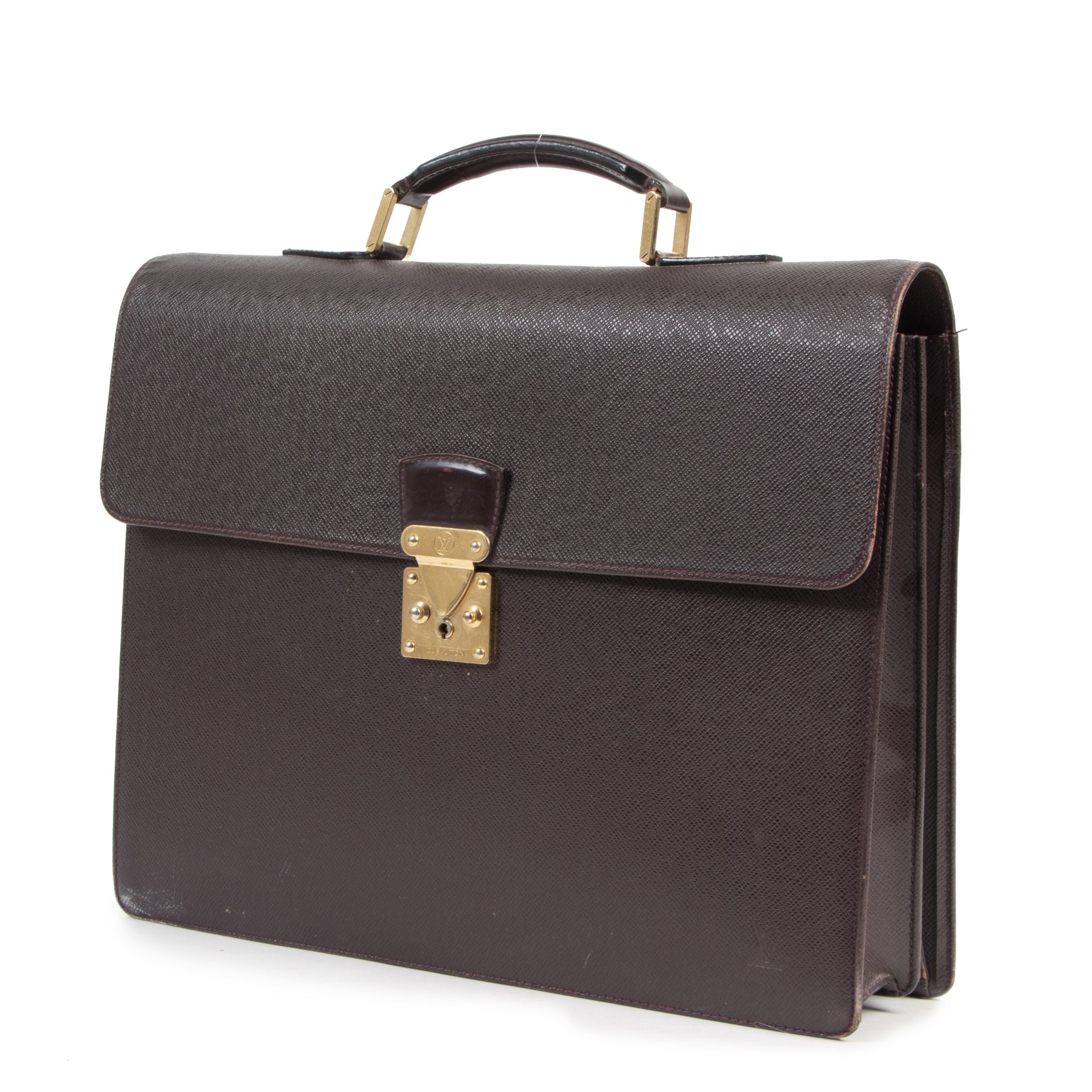 Authentic secondhand Louis Vuitton Burgundy Leather Moskova Acajou Briefcase designer bags fashion luxury vintage webshop safe secure online shopping