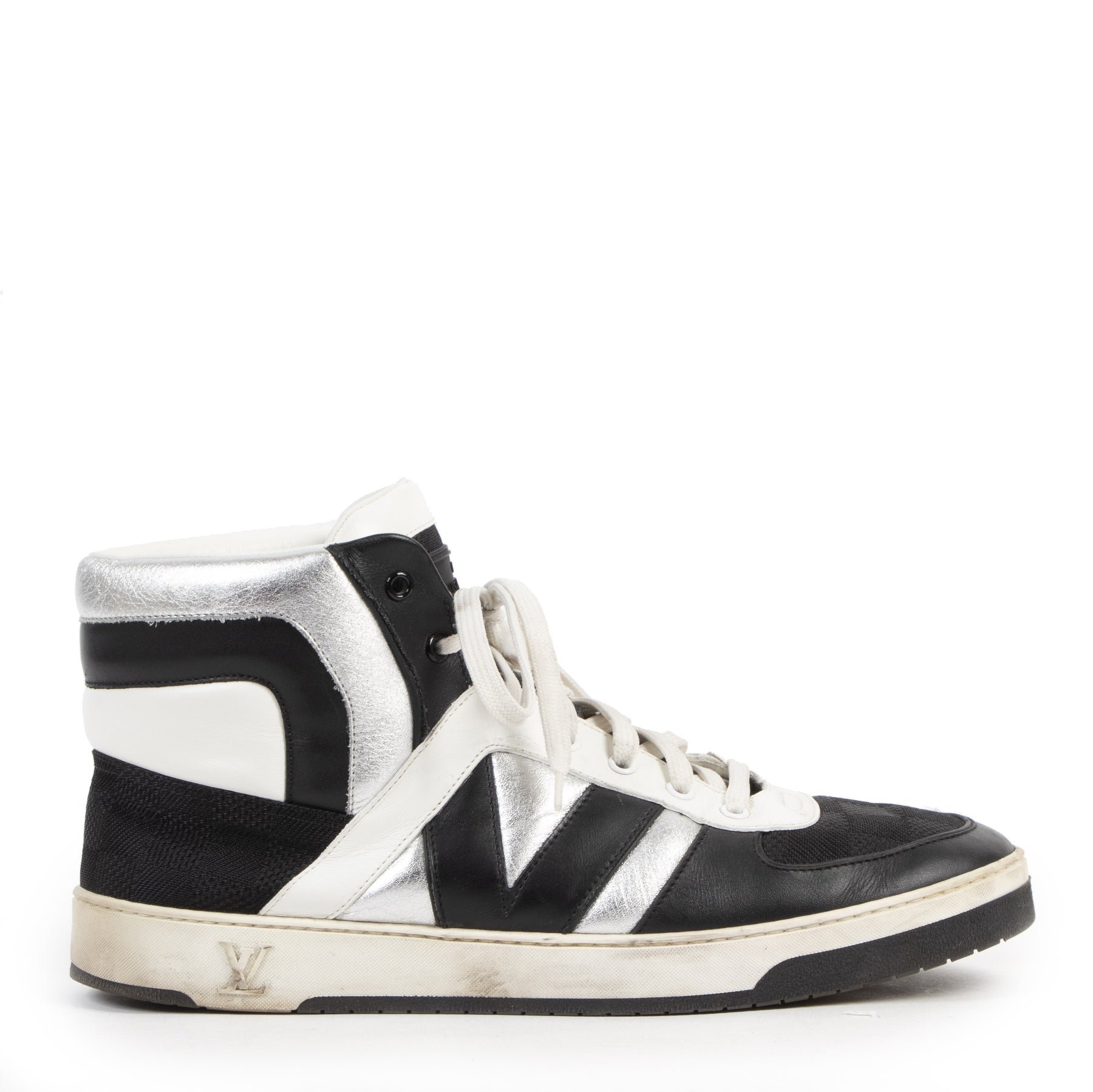 Authentieke Tweedehands Louis Vuitton Leather High Top Sneaker - Size 40,5 juiste prijs veilig online shoppen luxe merken webshop