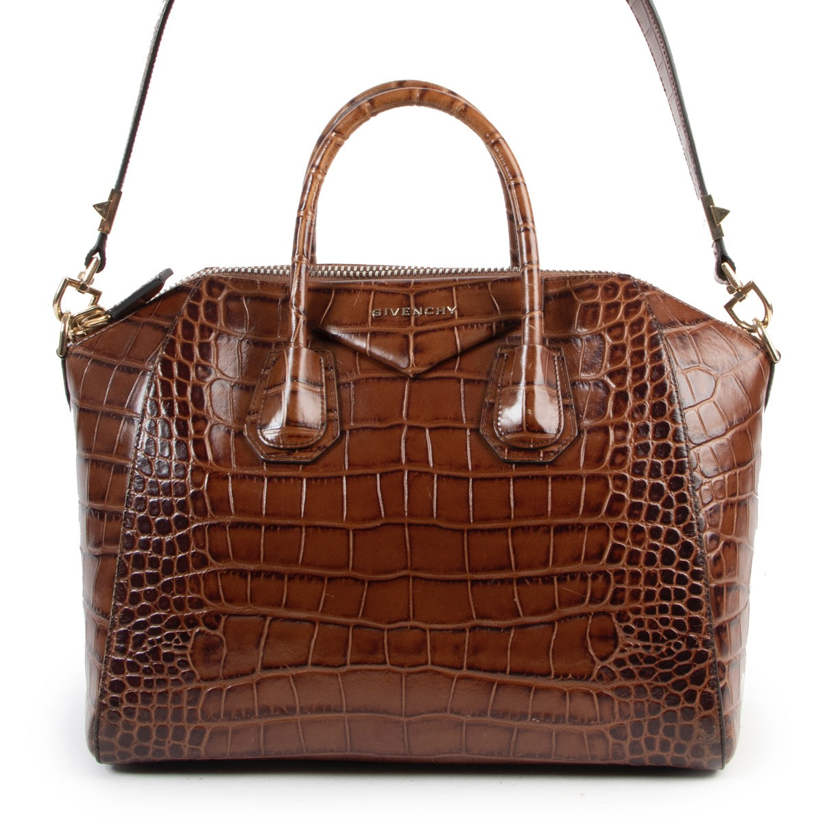 Givenchy Brown Crocodile-Embossed Medium Antigona Tote Bag