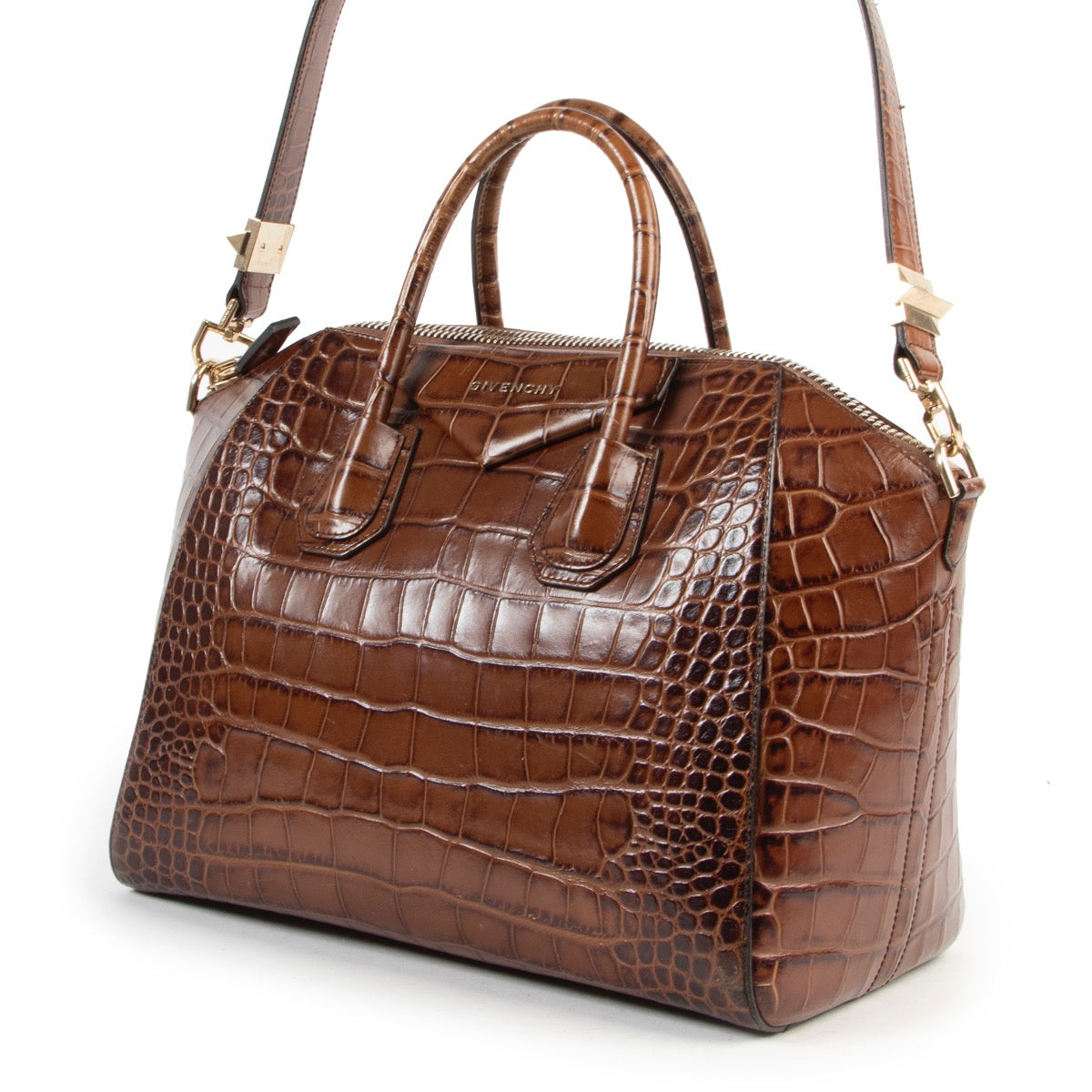 Givenchy Brown Crocodile-Embossed Medium Antigona Tote Bag