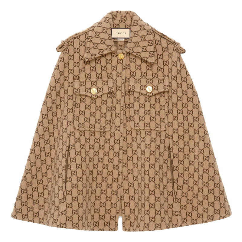Gucci Monogram Wool Cape for the best price at Labellov secondhand luxury in Antwerp and Knokke. Wij kopen en verkopen steeds aan de beste prijs bij Labellov tweedehands.
