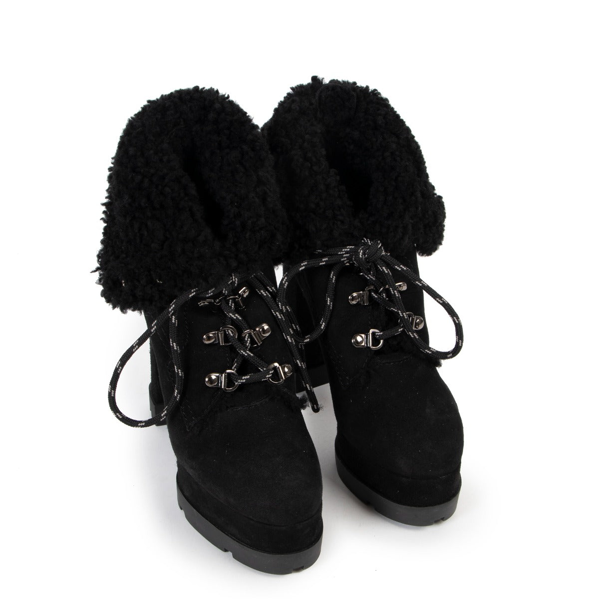 Casadei Black Shearling Lace-up Platform Boots - Size 36