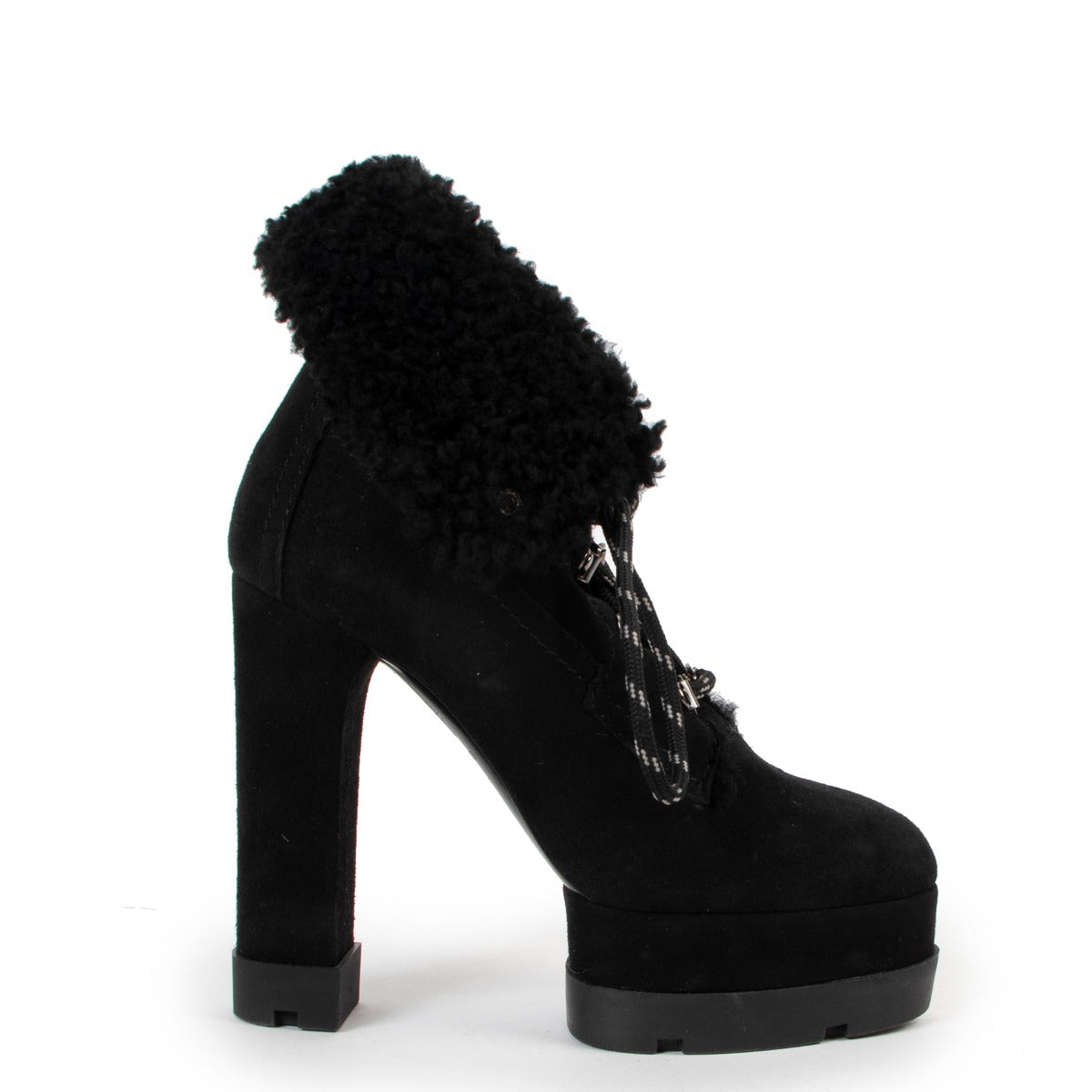 Casadei Black Shearling Lace-up Platform Boots at Labellov for the best price
