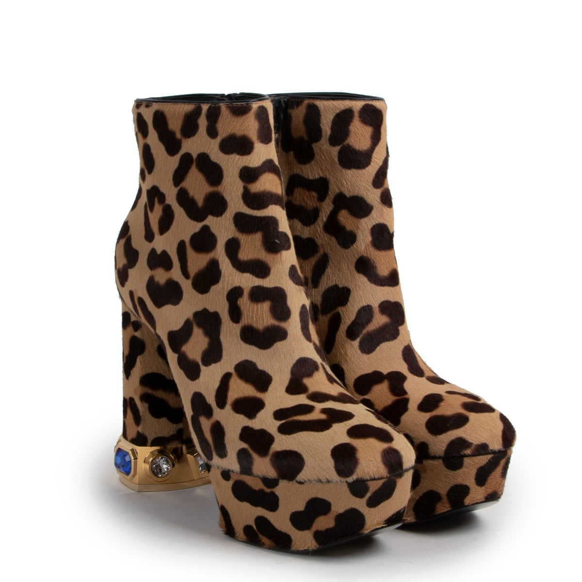 Shop authentic second hand luxury designer Casadei Zimbabwe Leopard Crystal Platform Ankle Boots at Labellov
