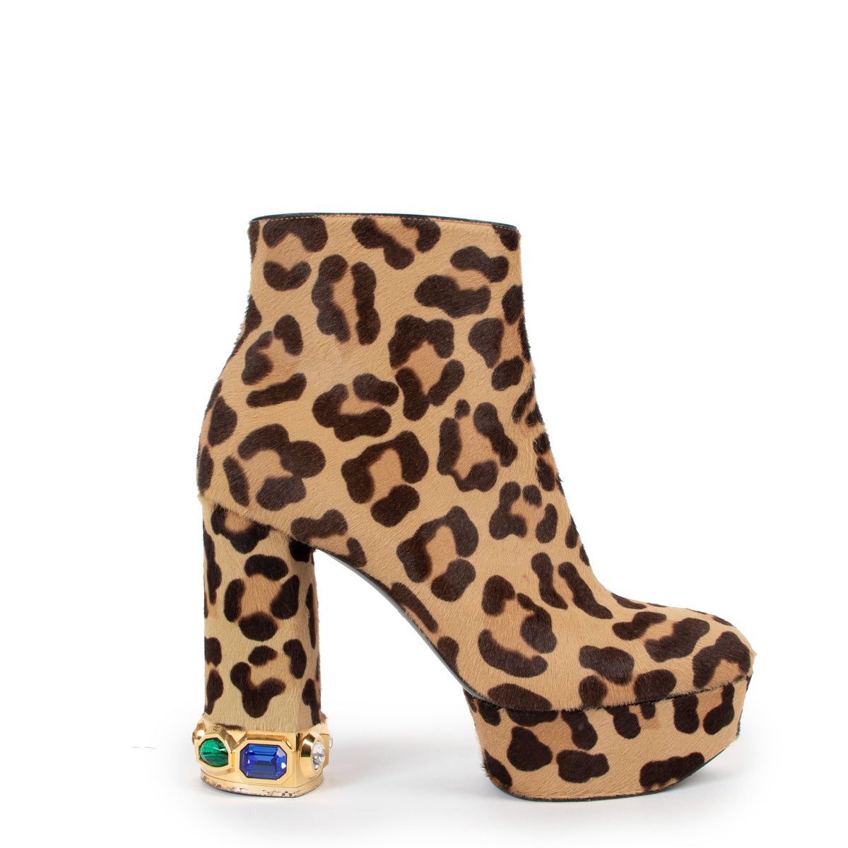 Casadei Zimbabwe Leopard Crystal Platform Ankle Boots - Size 38