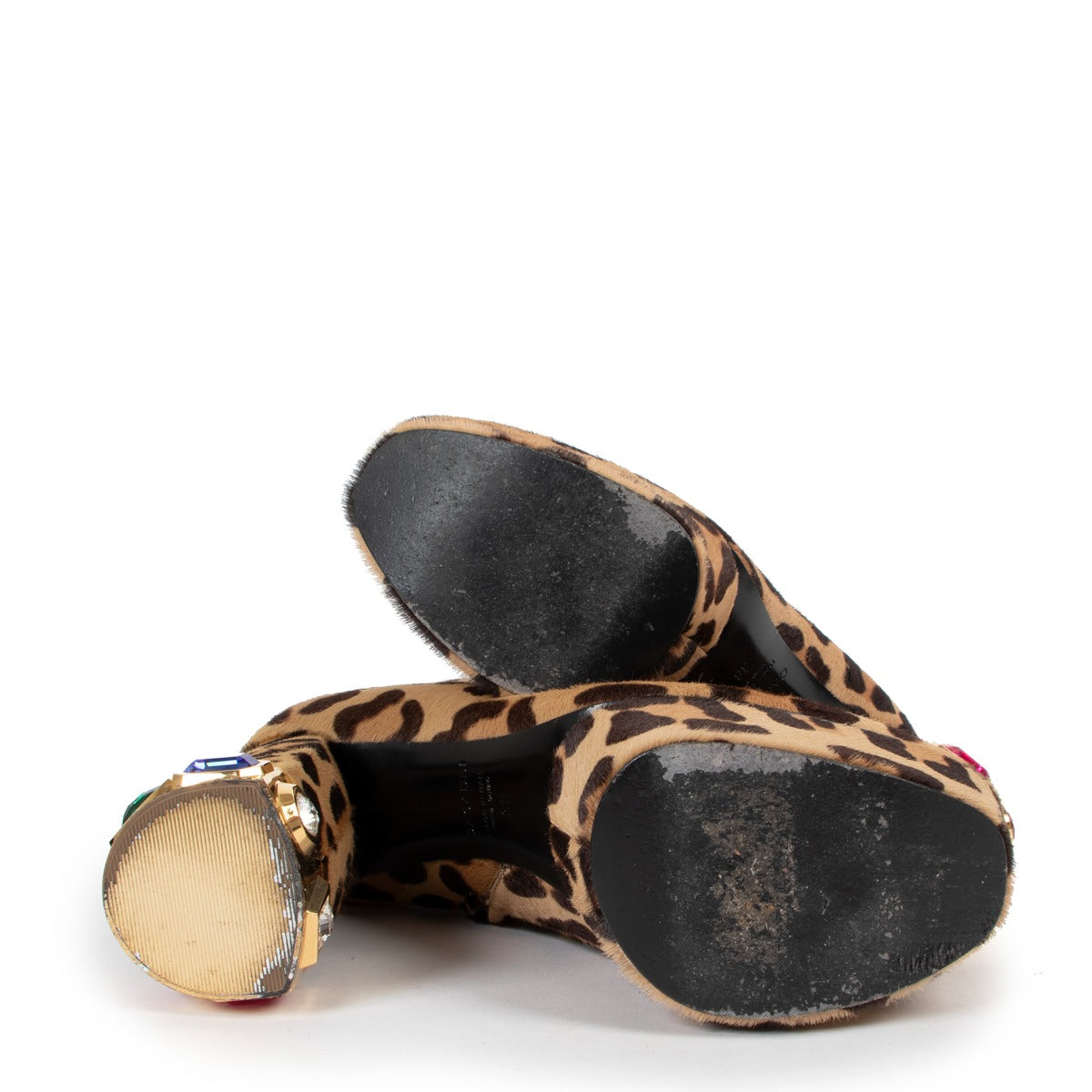 Shop vintage second hand luxury designer fashion Casadei Zimbabwe Leopard Crystal Platform Ankle Boots at Labellov