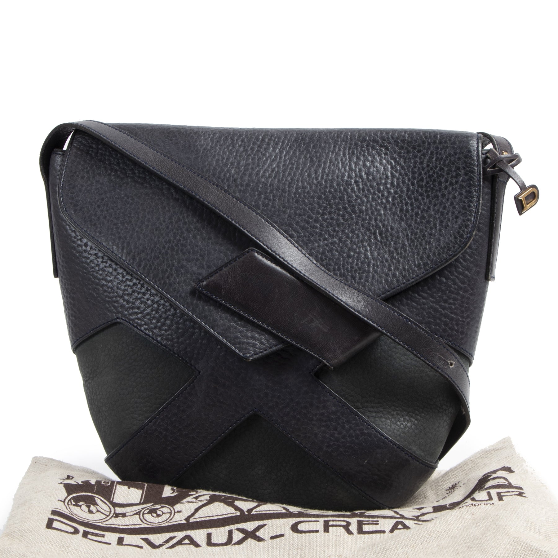 Authentieke Tweedehands Delvaux Blue Leather Crossbody designer bags fashion luxury vintage webshop safe secure online shopping