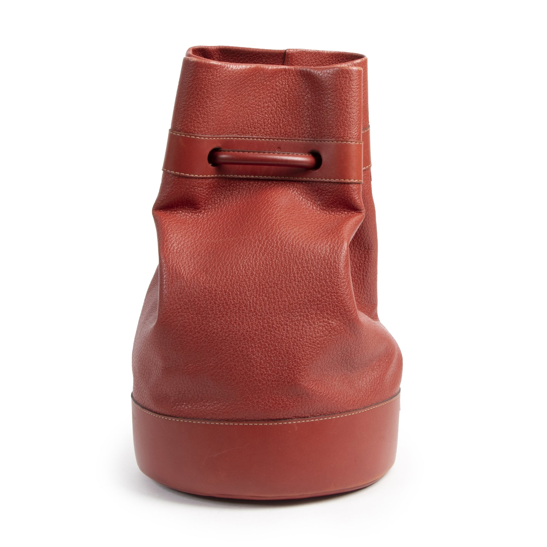 Authentieke Tweedehands Deux De Delvaux Red Leather Bucket Bag juiste prijs veilig online shoppen luxe merken webshop winkelen Antwerpen België mode fashion
