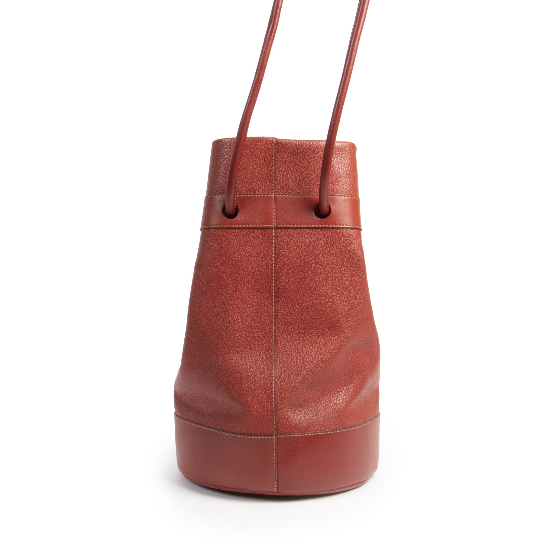 Authentic secondhand Deux De Delvaux Red Leather Bucket Bag designer bags fashion luxury vintage webshop safe secure online shopping