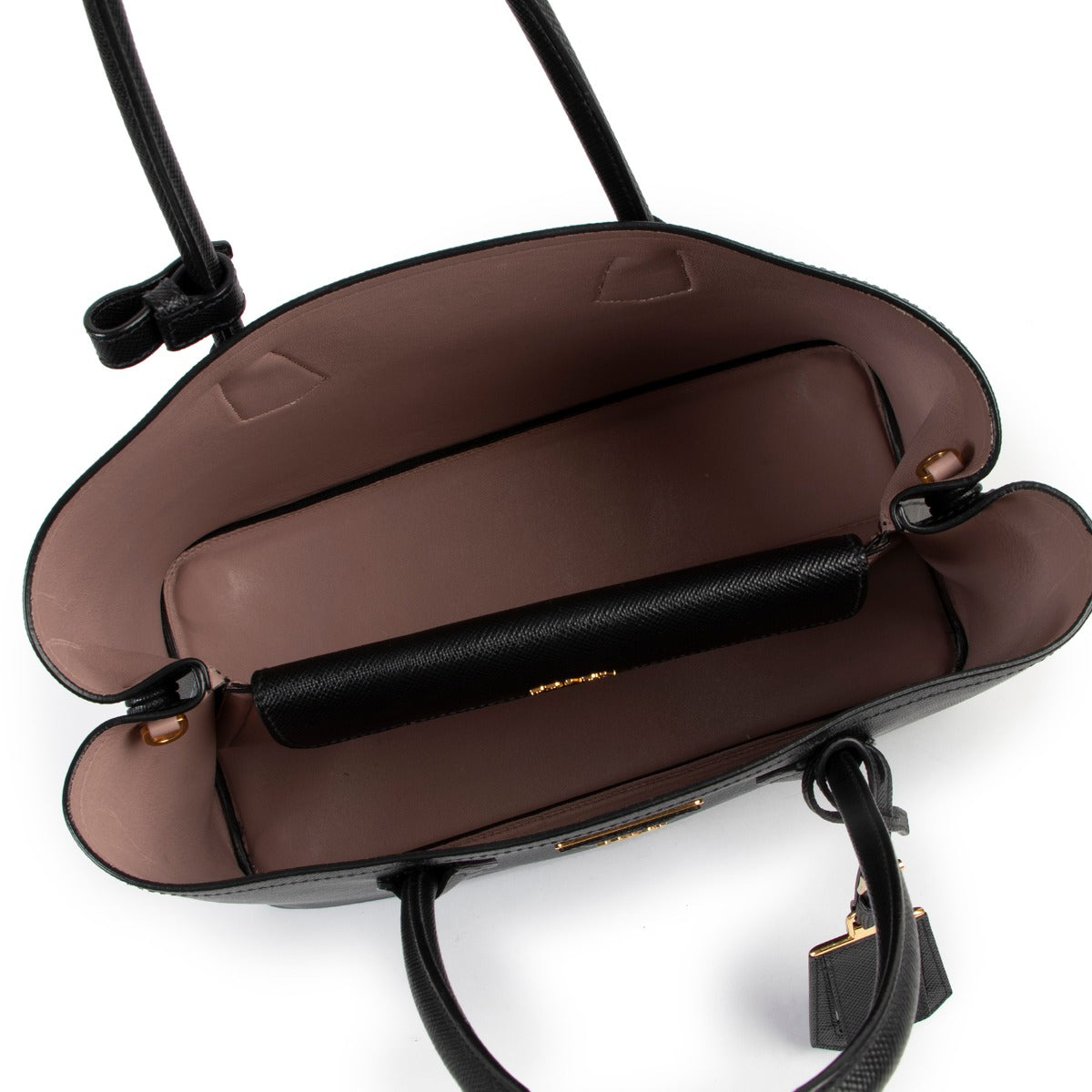 Shop authentic second hand luxury designer Prada Black Large Saffiano Leather Double Bag at Labellov.