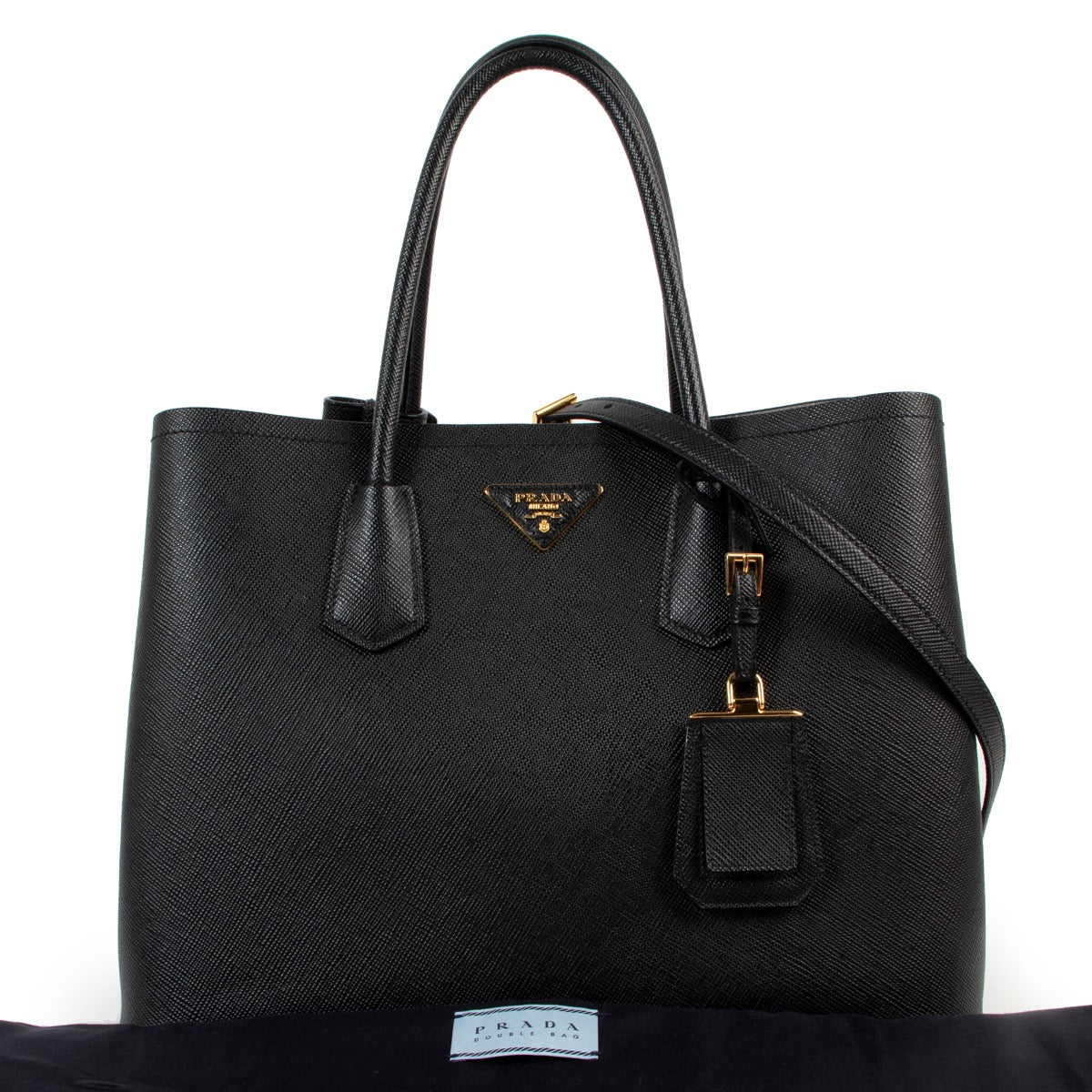 Shop authentic second hand luxury designer Prada Black Large Saffiano Leather Double Bag at Labellov.