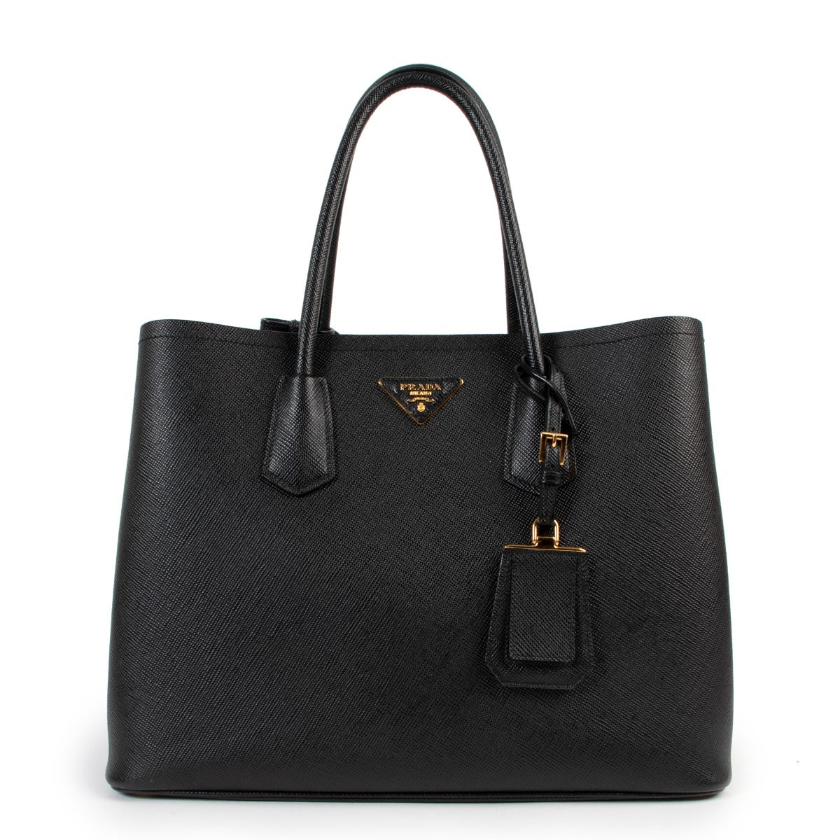 Shop authentic second hand luxury designer Prada Black Large Saffiano Leather Double Bag at Labellov.