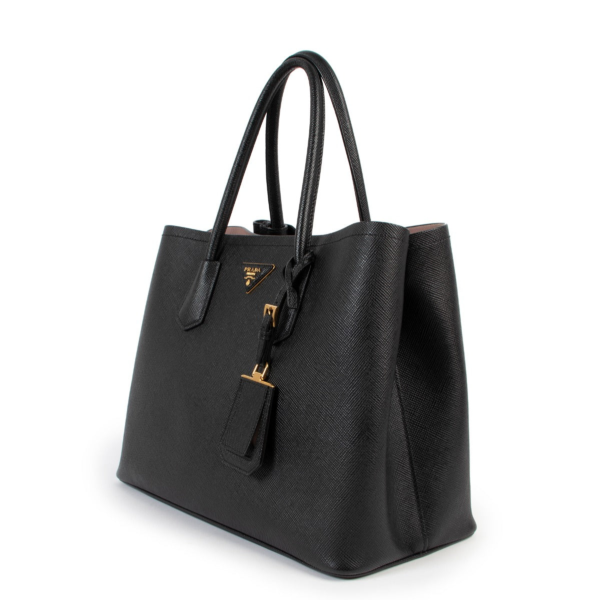 Shop authentic second hand luxury designer Prada Black Large Saffiano Leather Double Bag at Labellov.