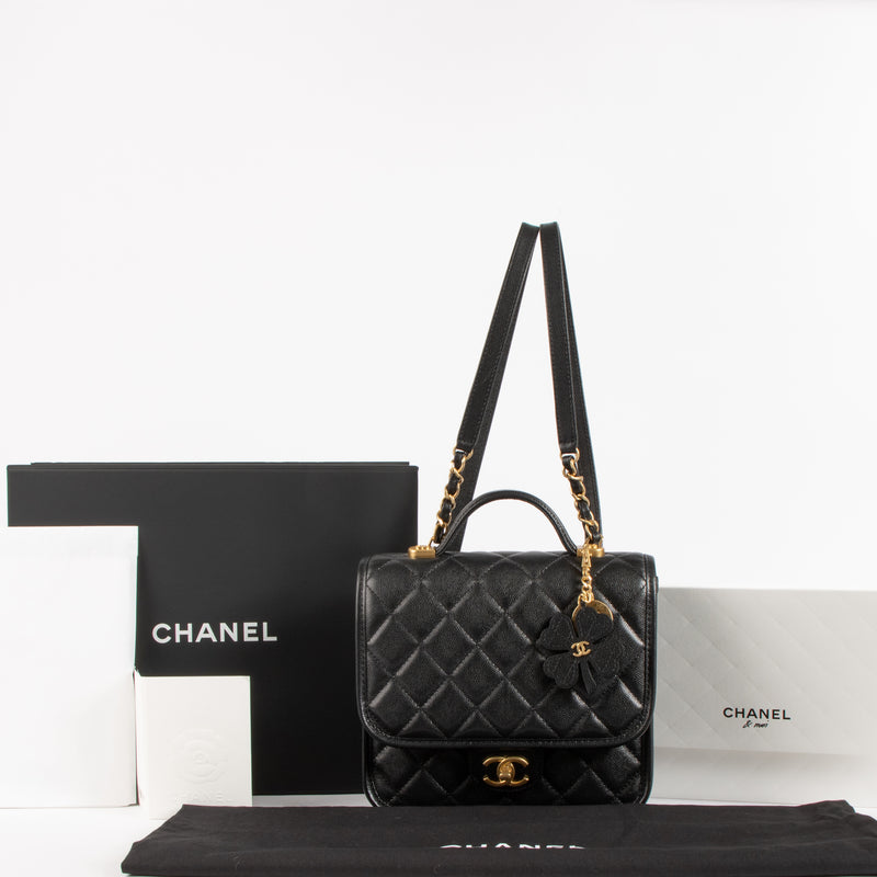 Chanel 25B Black Lucky Clover School Memory Backpack