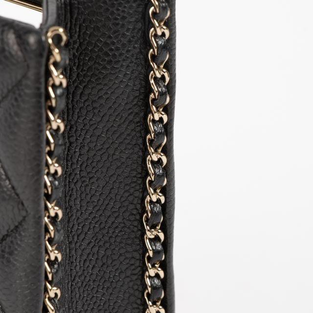 Chanel Black Caviar Cut Out Handle Evening Tote Bag