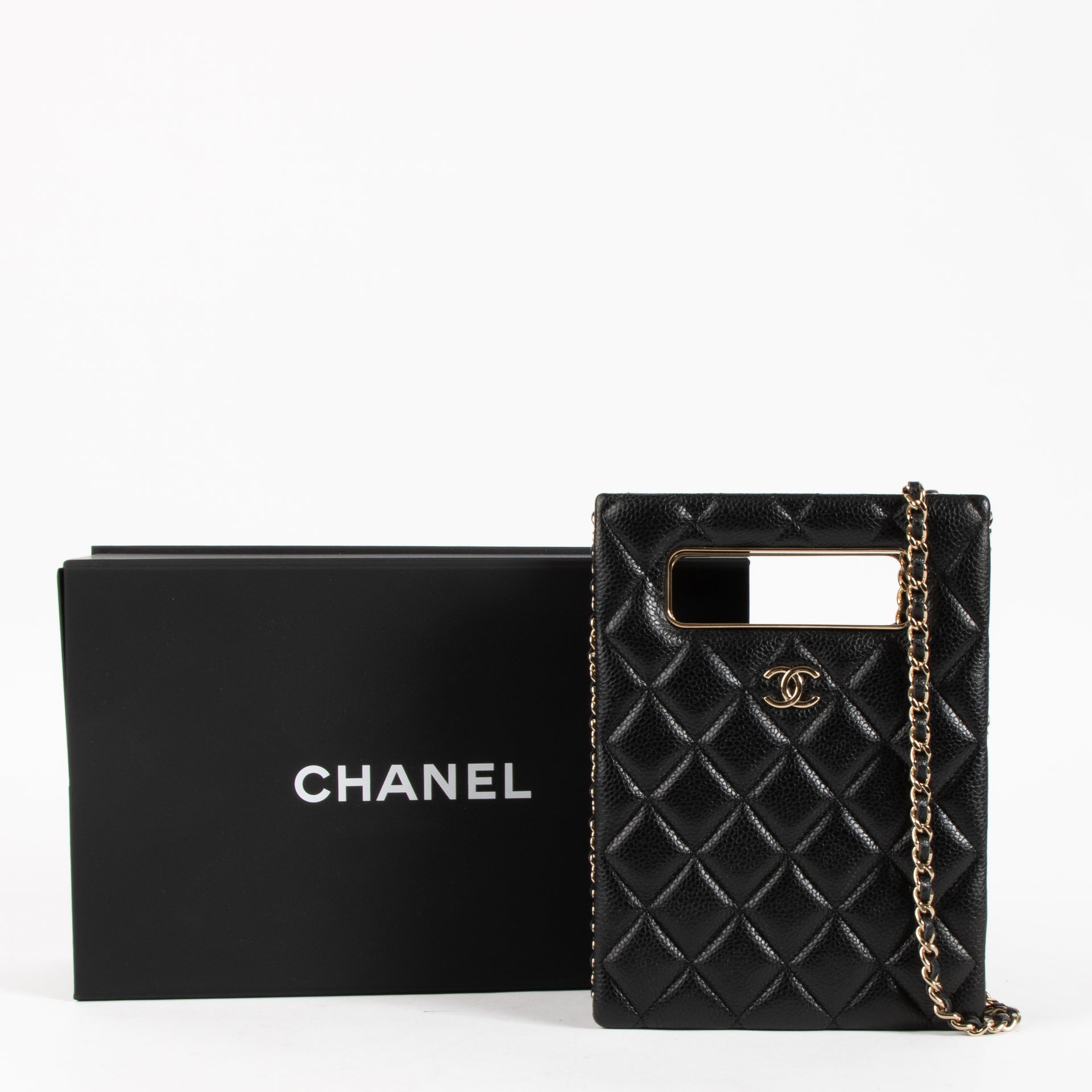 Chanel Black Caviar Cut Out Handle Evening Tote Bag