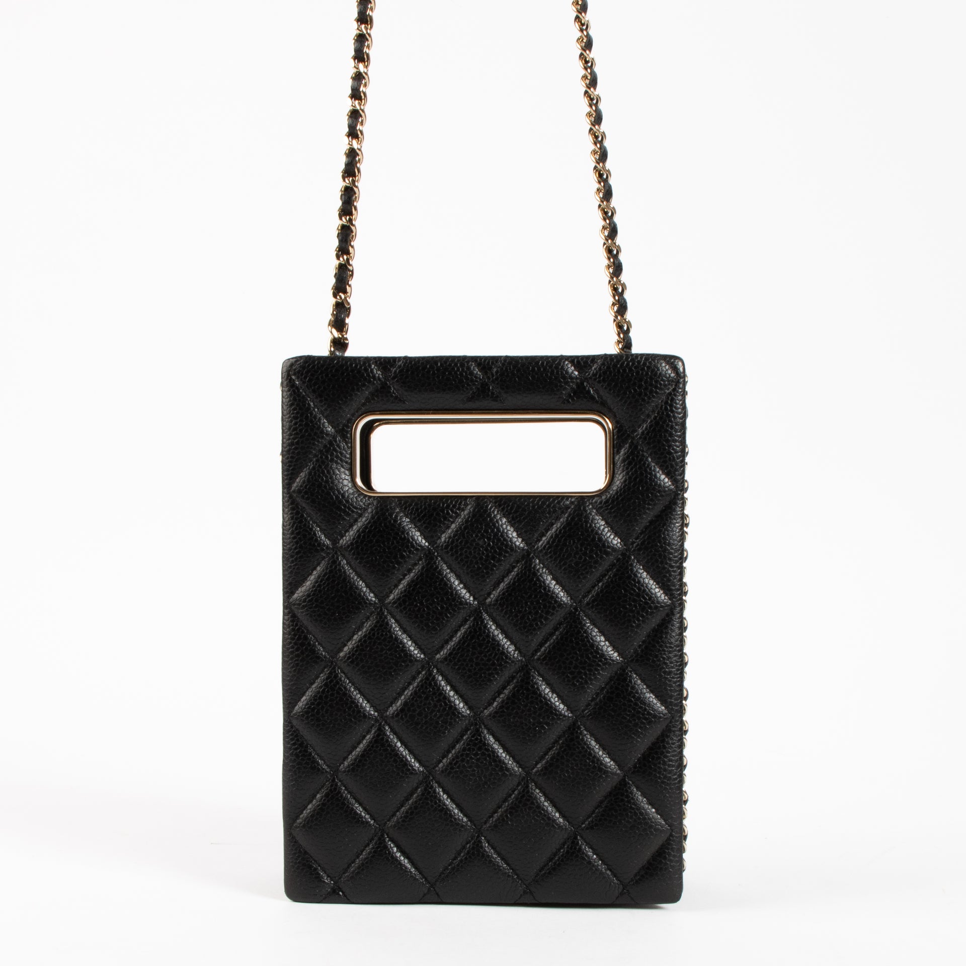 Chanel Black Caviar Cut Out Handle Evening Tote Bag