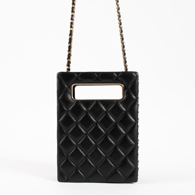 Chanel Black Caviar Cut Out Handle Evening Tote Bag
