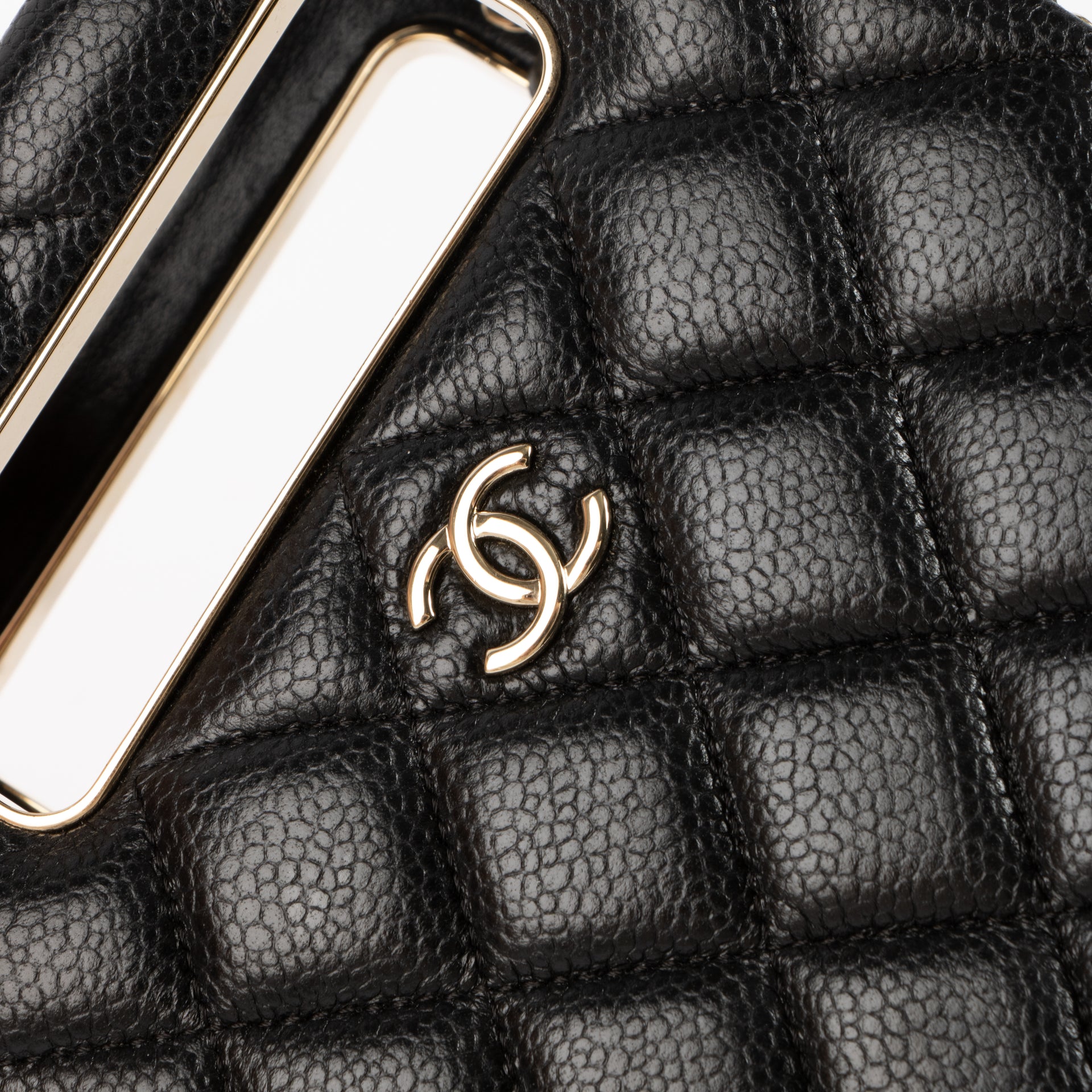 Chanel Black Caviar Cut Out Handle Evening Tote Bag
