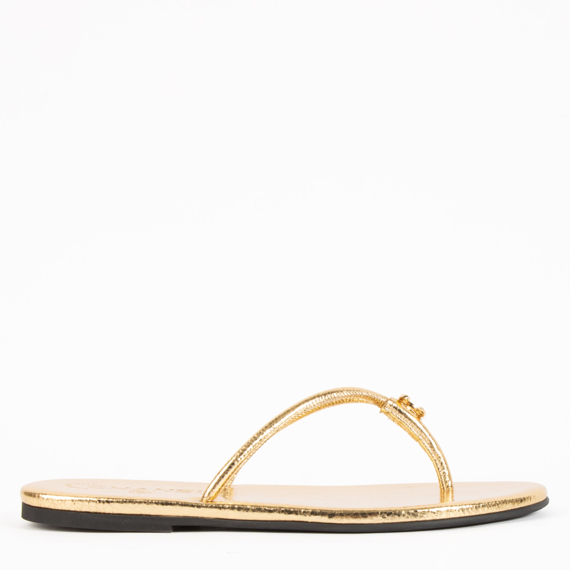 Chanel 26S Gold Leather Thong Sandals - Size 36