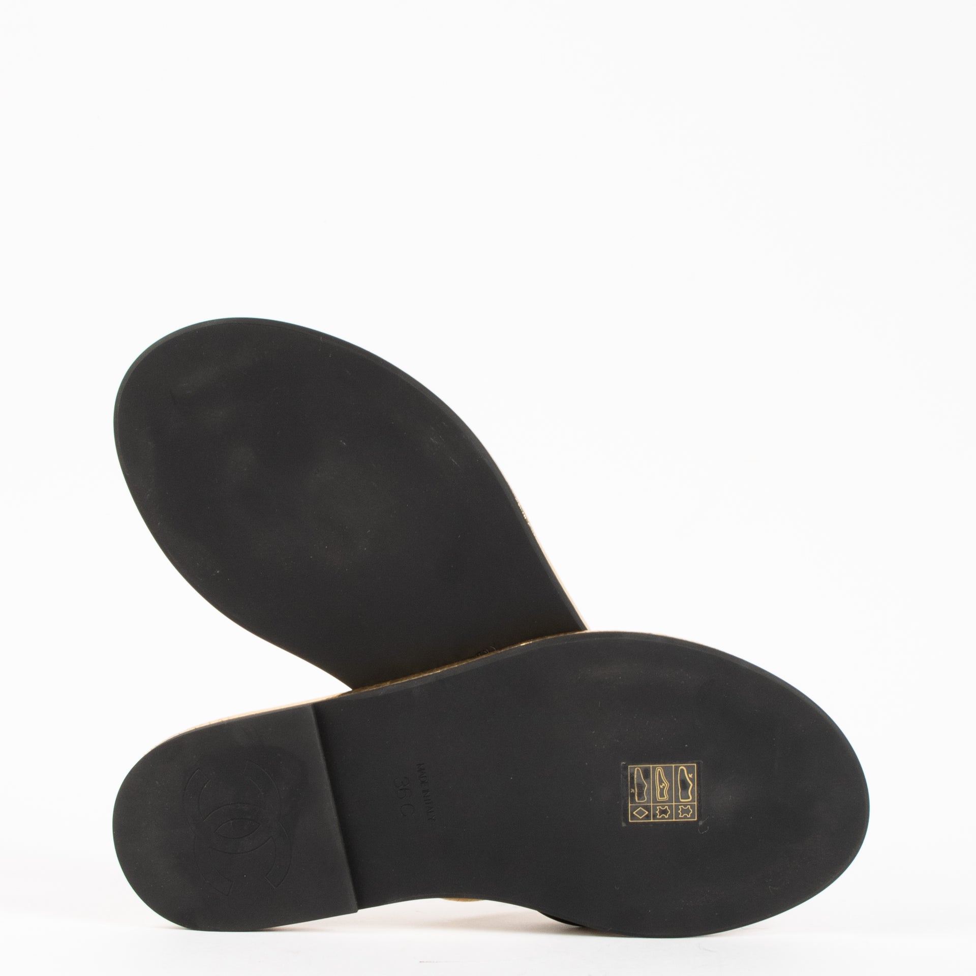 Chanel 26S Gold Leather Thong Sandals - Size 36
