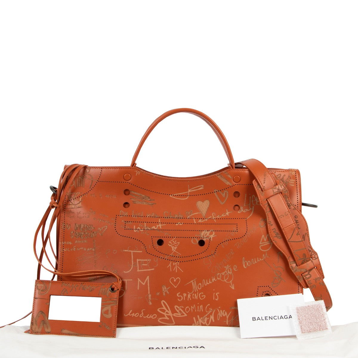 Sac Balenciaga Orange Mat Cuir de Veau Graffiti Blackout City AJ Love