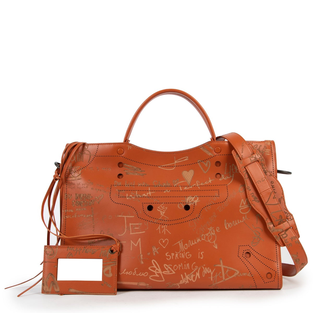 Sac Balenciaga Orange Mat Cuir de Veau Graffiti Blackout City AJ Love
