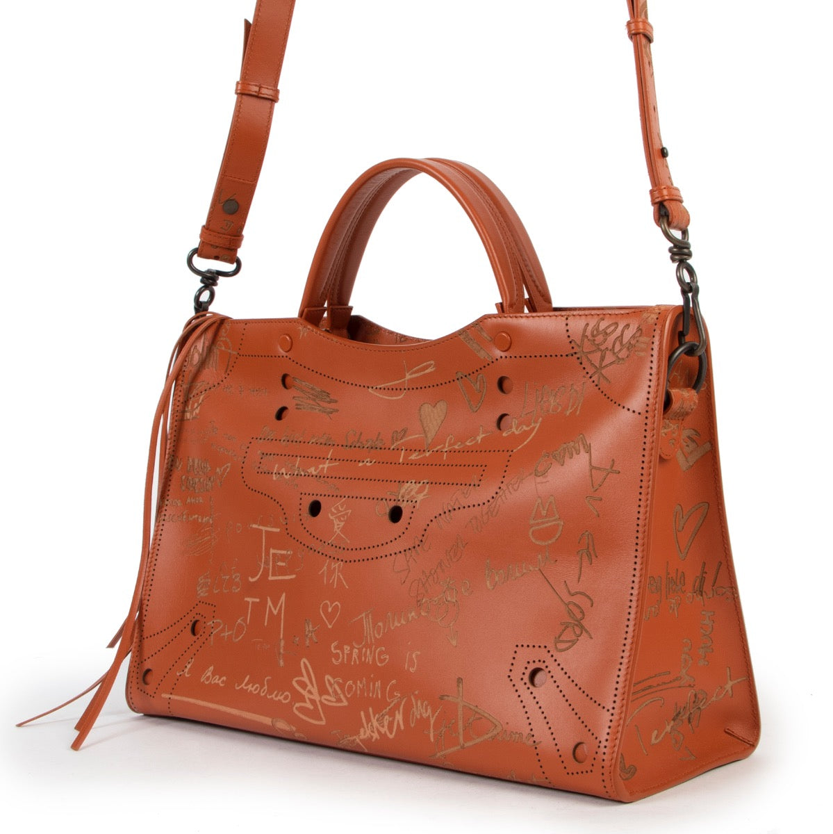 Sac Balenciaga Orange Mat Cuir de Veau Graffiti Blackout City AJ Love