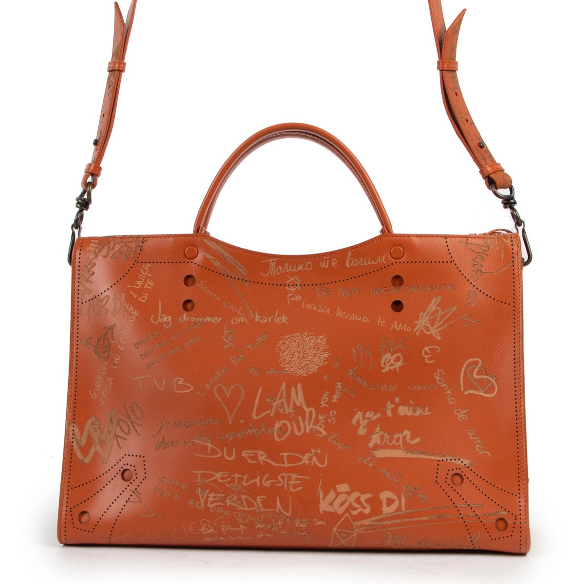 Sac Balenciaga Orange Mat Cuir de Veau Graffiti Blackout City AJ Love