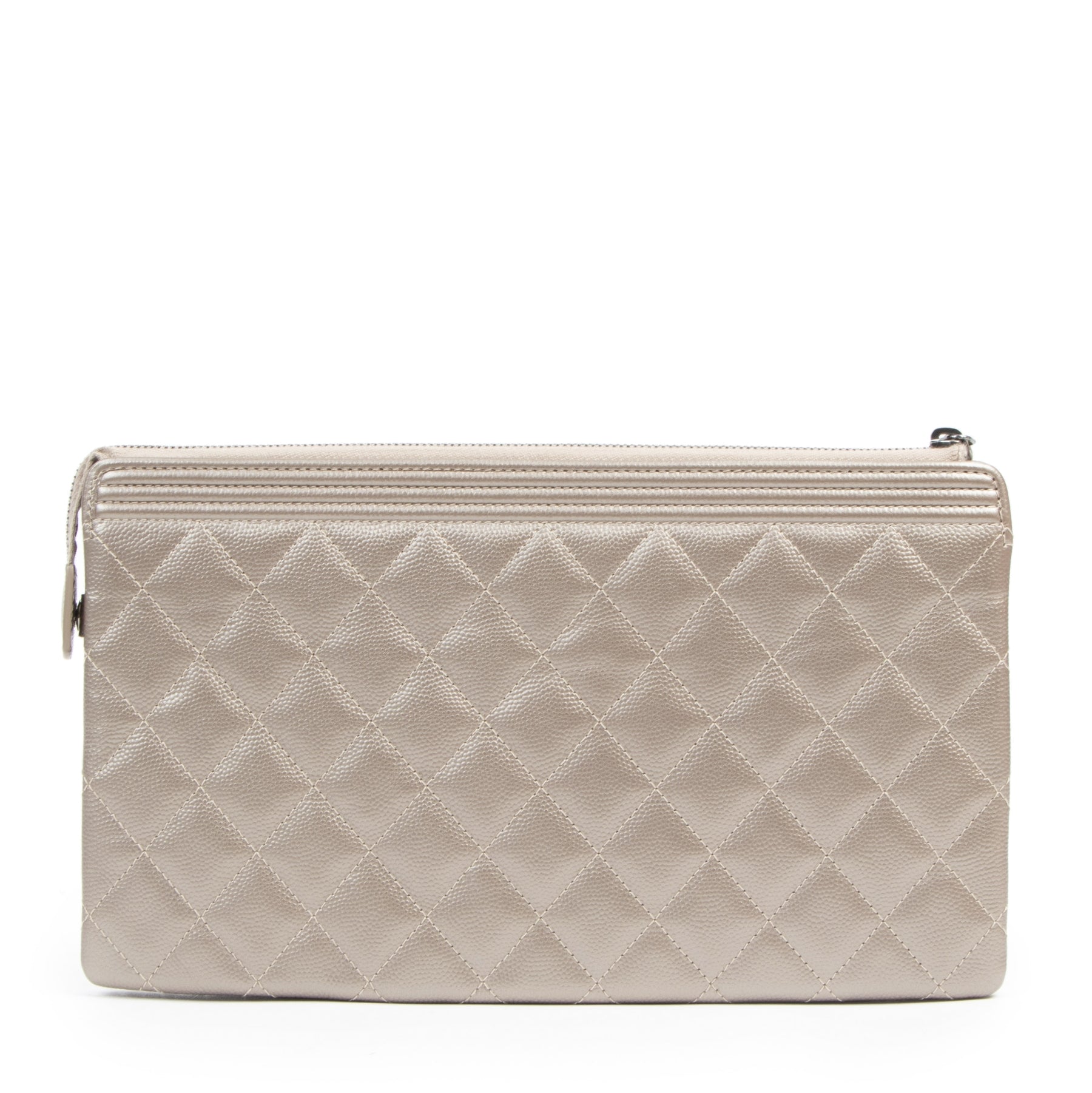Authentic second-hand vintage Chanel Bronze Leather Caviar Boy Clutch buy online webshop LabelLOV