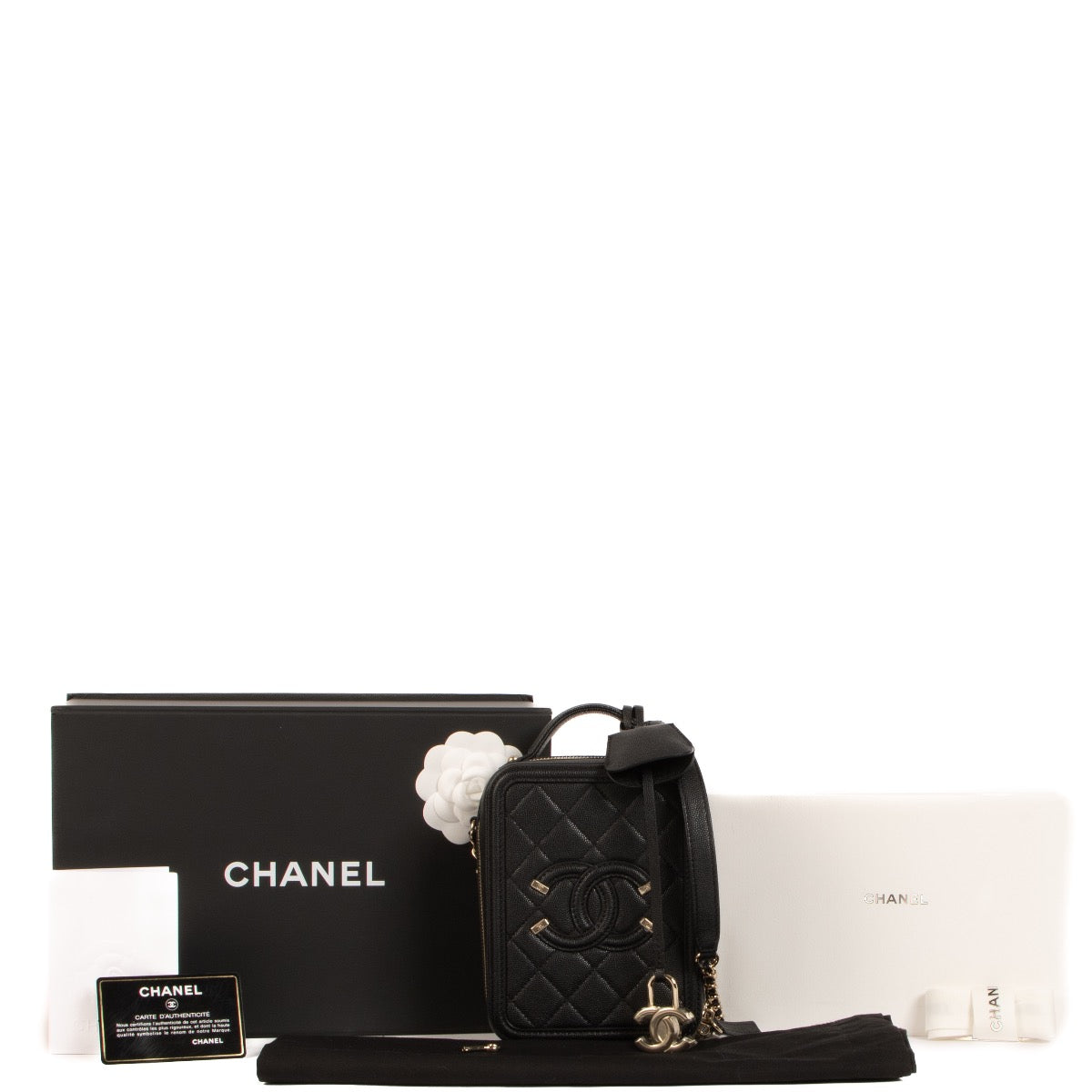 Chanel Zwarte North South CC Filigree Vanity Case