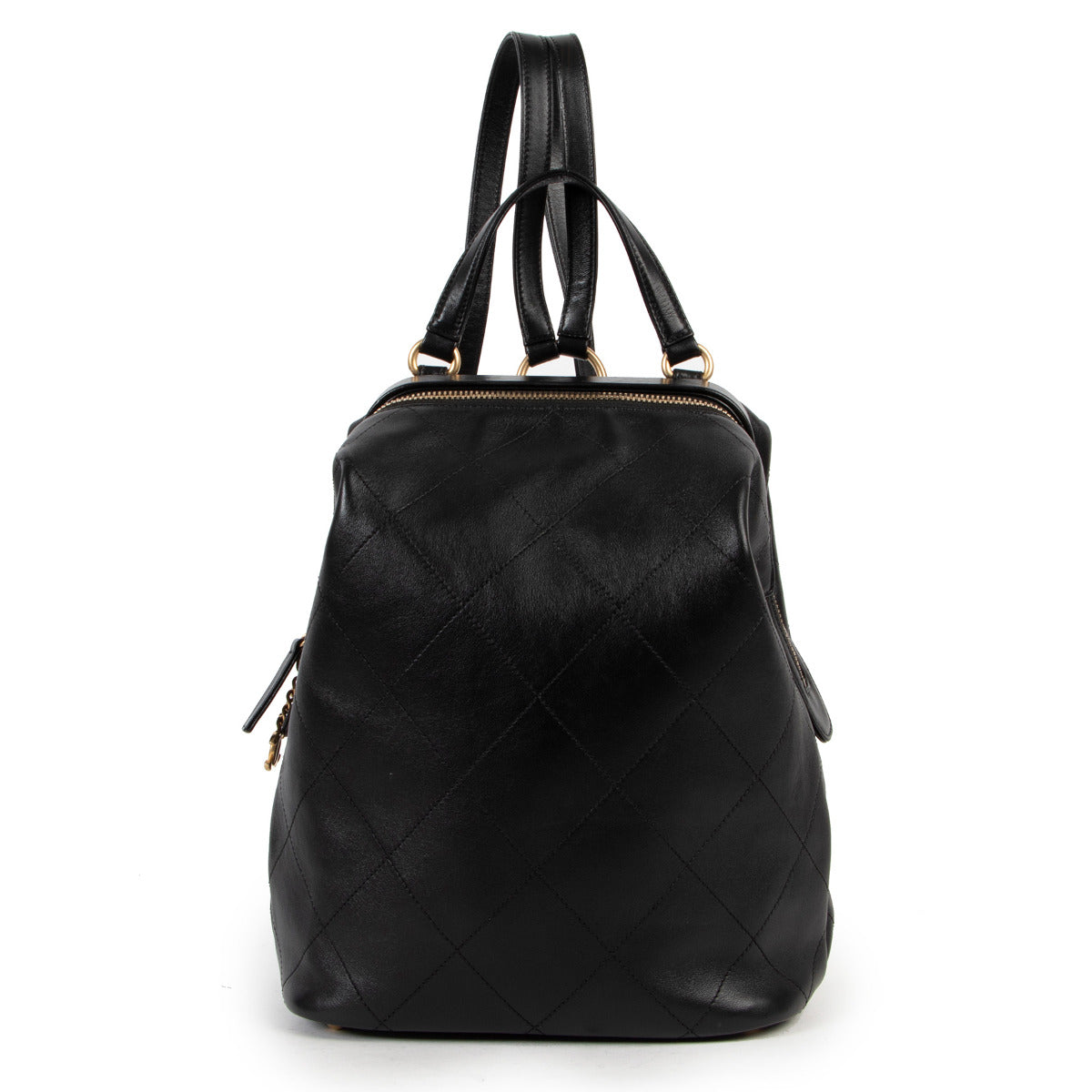 Chanel Black Lambskin Leather Quilted Backpack