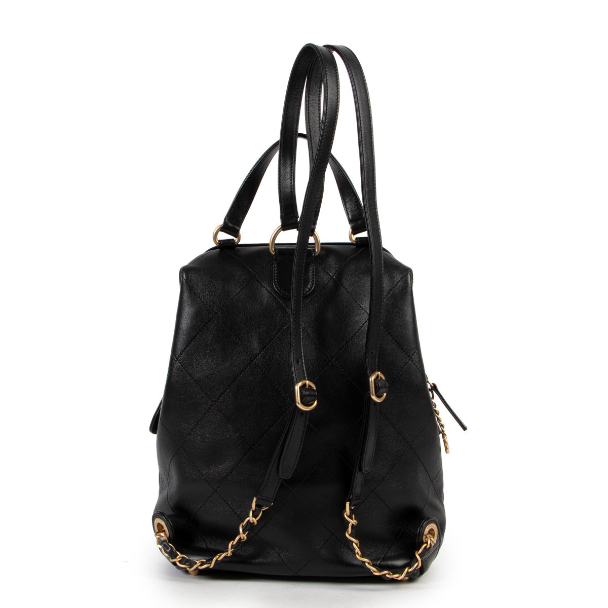 Sac à dos matelassé en cuir d'agneau noir Chanel