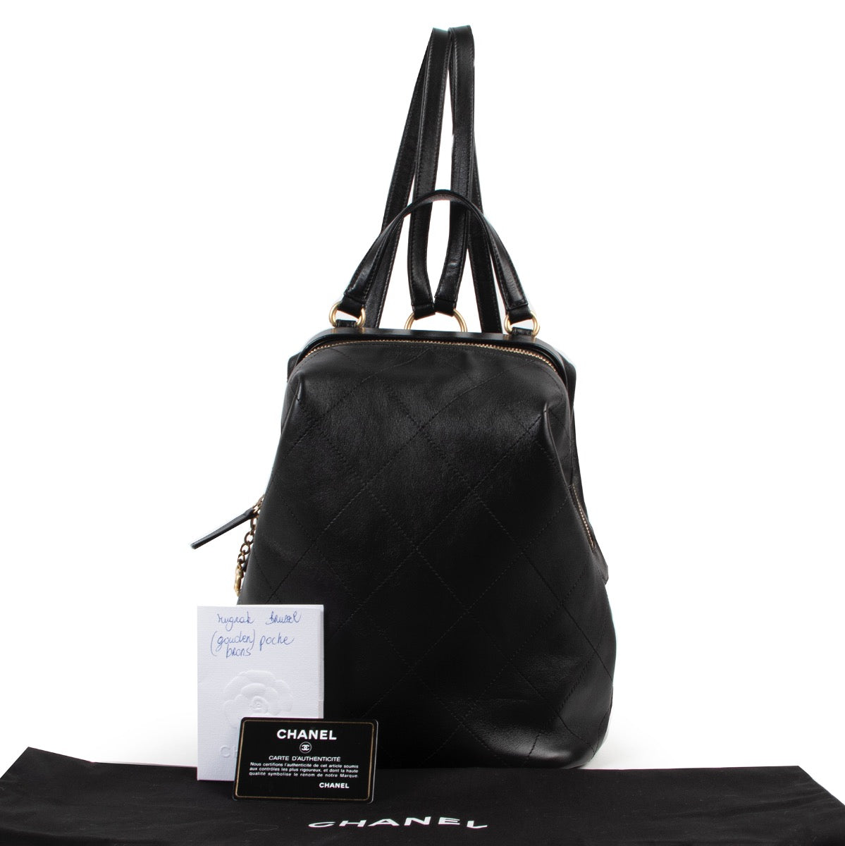 Shop safe online at Labellov in Antwerp this 100% authentic Chanel Black Quilted Lambskin Backpack