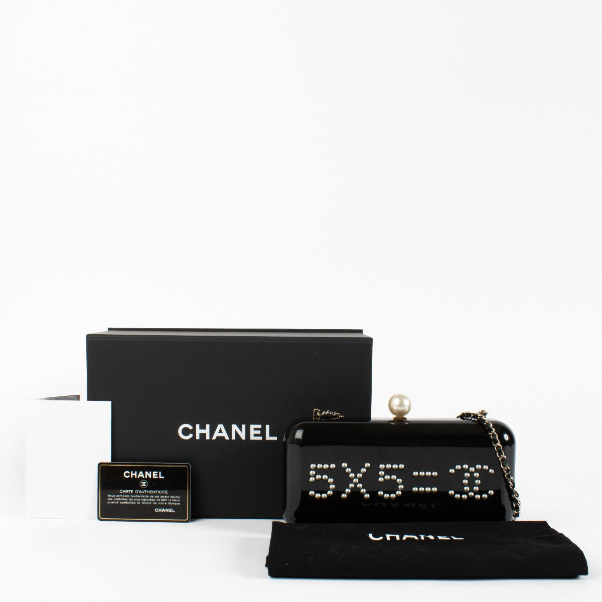 Chanel Zwarte Votez Coco Minaudière met Parel Clutch