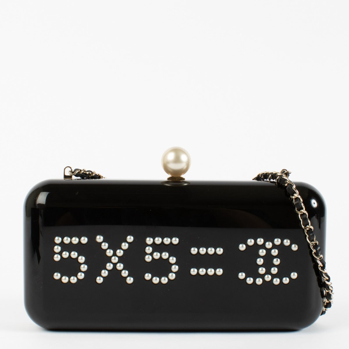 Chanel Black Votez Coco Minaudiere With Pearls Clutch