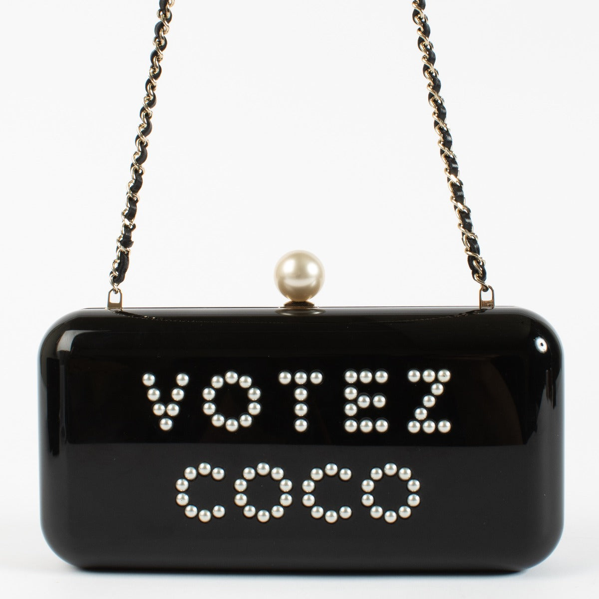 Chanel Zwarte Votez Coco Minaudière met Parel Clutch