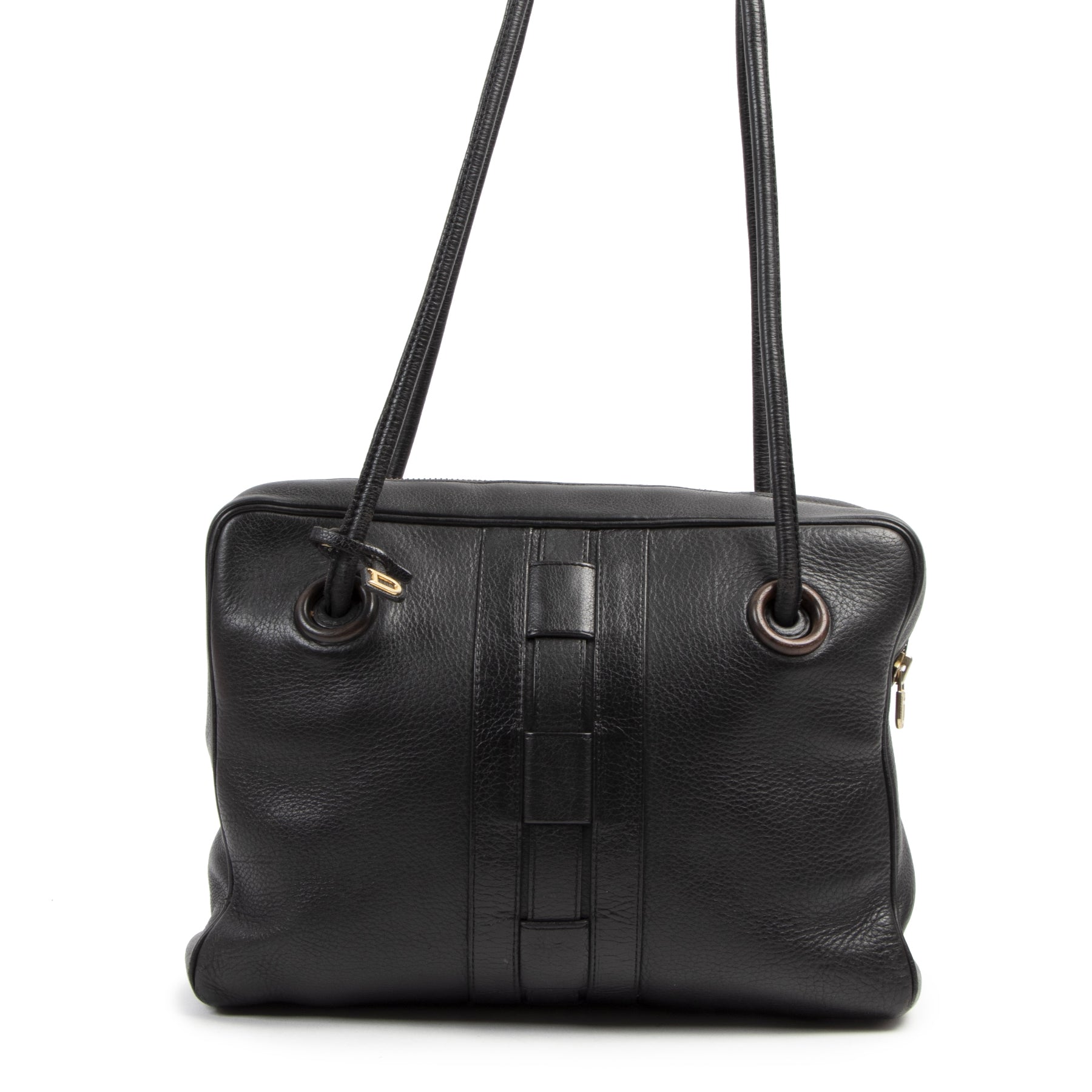 Authentic second-hand vintage Delvaux Black Leather Shoulder Bag buy online webshop LabelLOV
