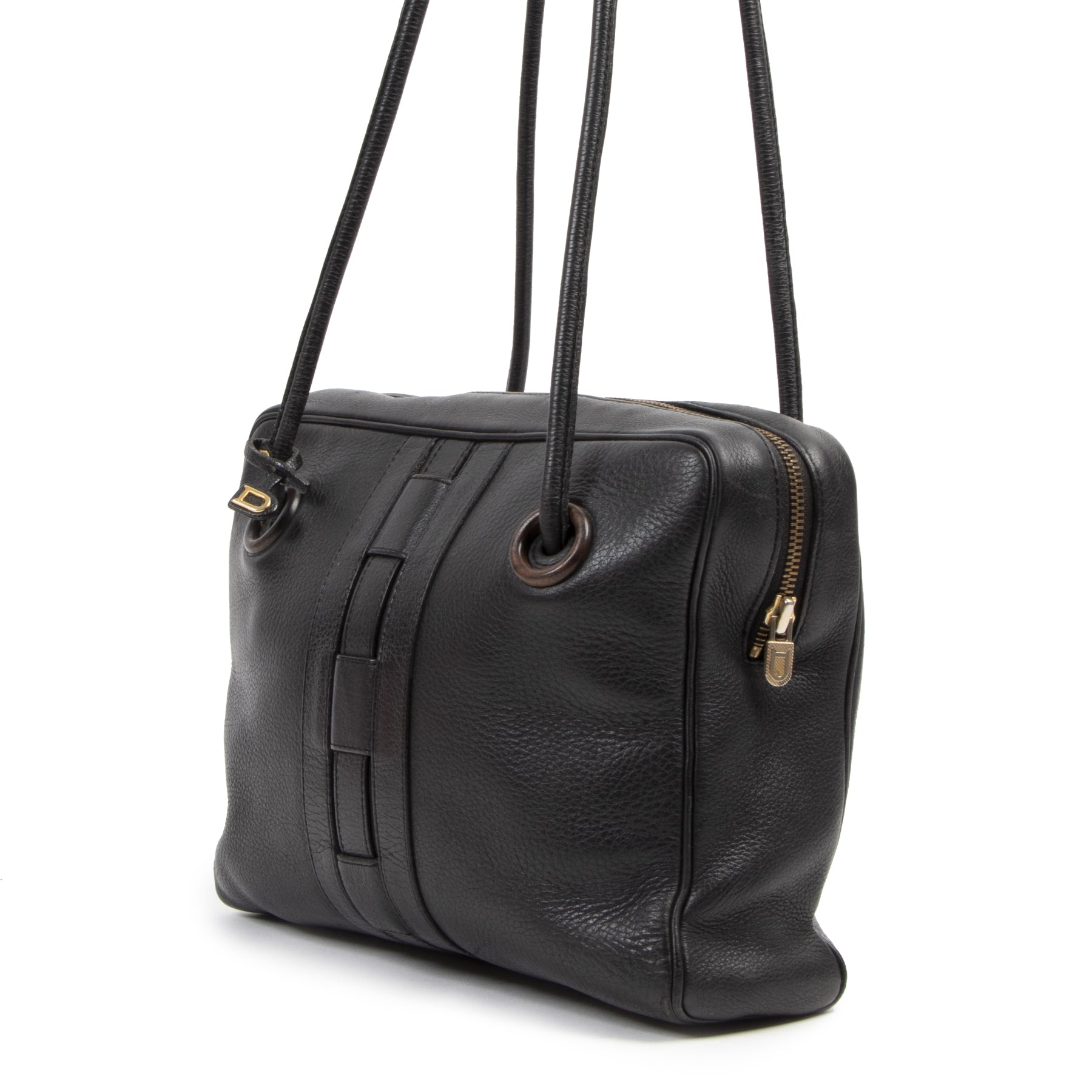 Authentic second-hand vintage Delvaux Black Leather Shoulder Bag buy online webshop LabelLOV