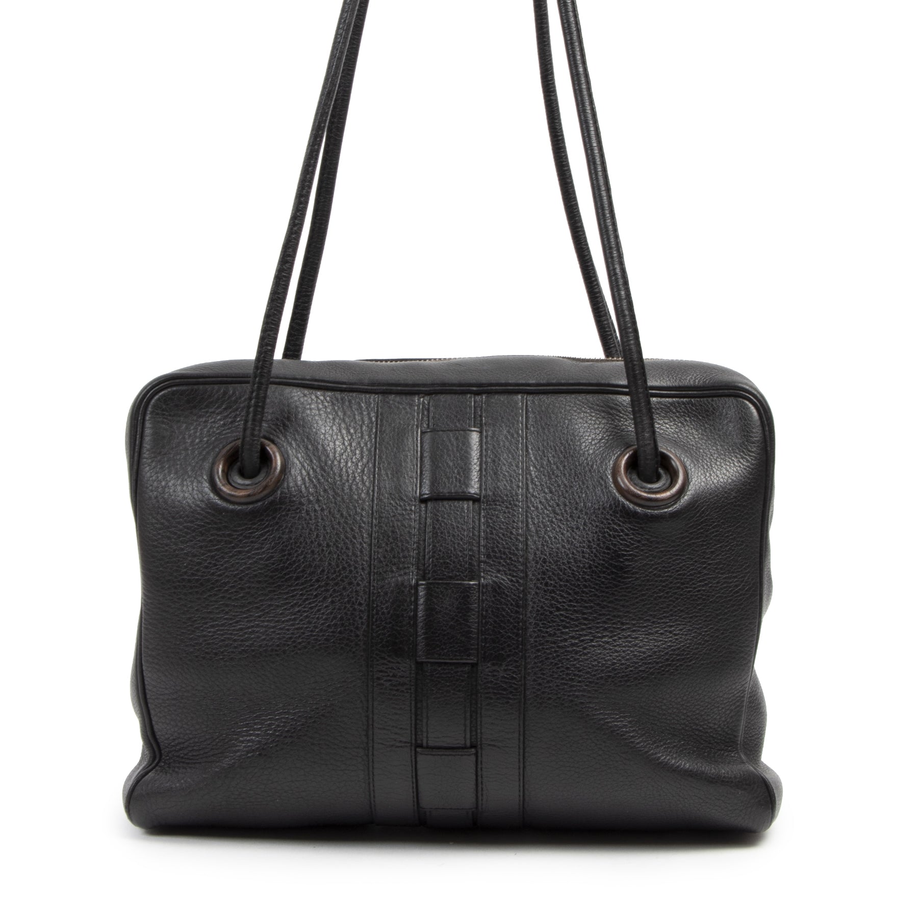 Authentique seconde-main vintage Delvaux Black Leather Shoulder Bag achète en ligne webshop LabelLOV